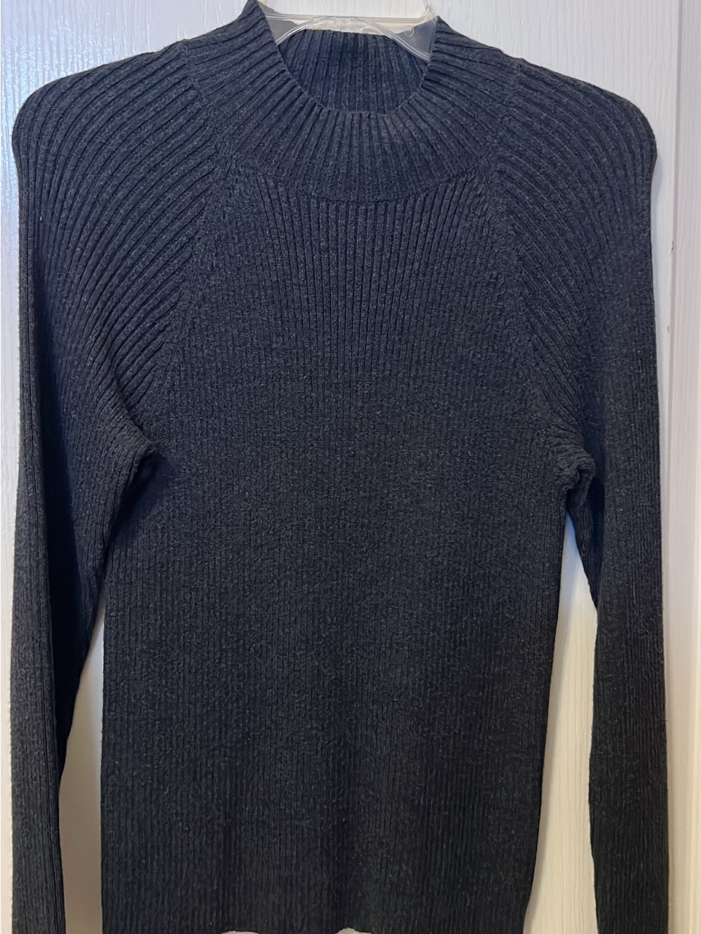Classic Grey Ribbed Mock Neck Women's Sweater